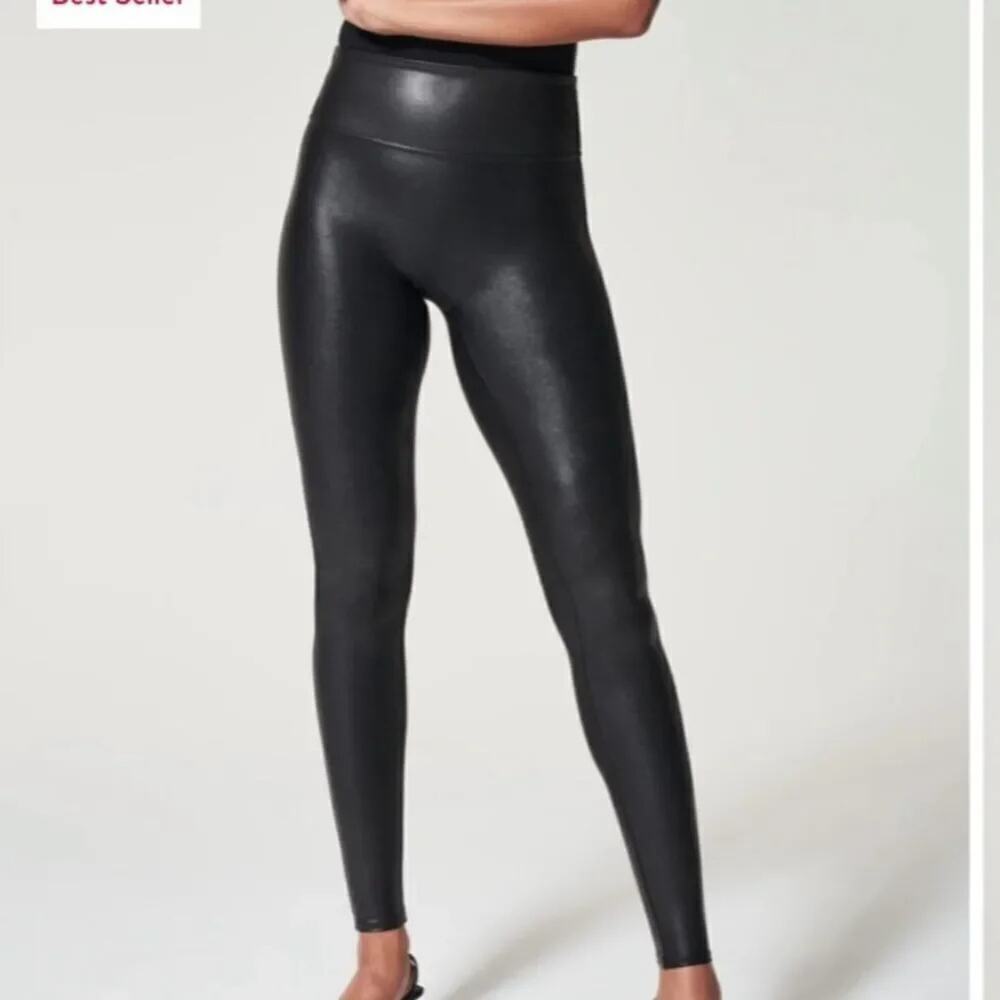 Spanx Faux Leather Moto Leggings High Waist Black Size Small